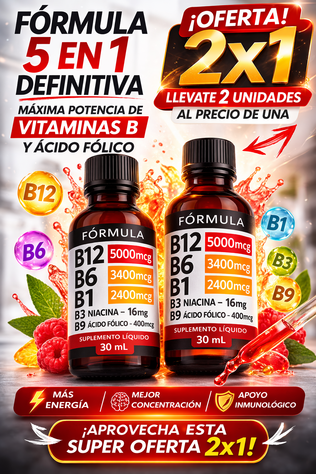 NUBASA- VITAMINAS B12 B6 B1 EN GOTAS - MEJORA TU RENDIMIENTO Y TU METABOLISMO PAGA 1 Y LLEVA 2