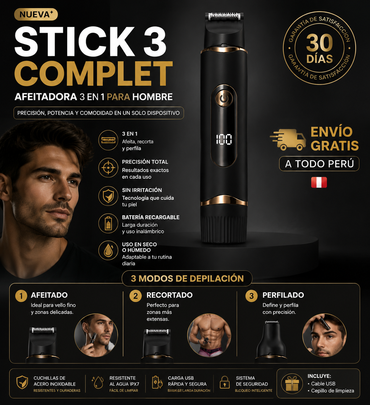 STICK 3 COMPLET - AFEITADORA INTIMA Y CORPORAL TRIPLE CUCHILLA