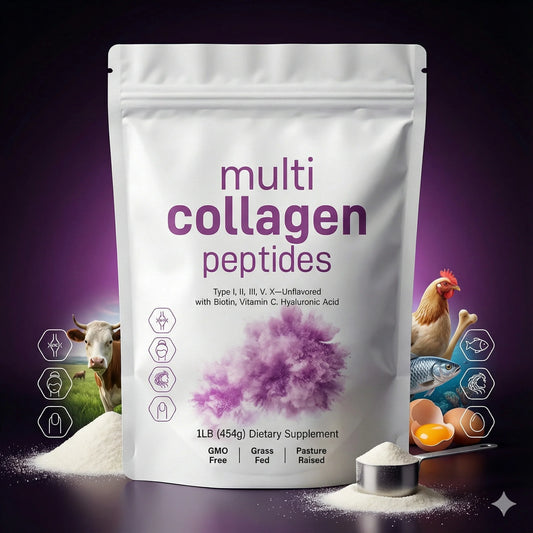 Multi Collagen Peptides Colágeno Hidrolizado 5 Tipos + Glucosamina y Biotina (375 g) Piel firme, articulaciones fuertes y huesos saludables 💪✨