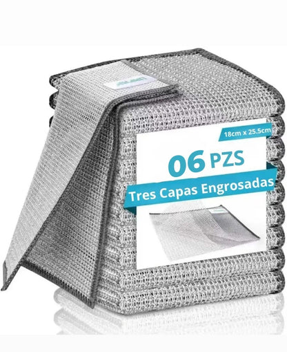 💨🛡️ Kit 6 DishMate® - Paños De Acero Sin Arañazos, Sin Olores, Limpieza En Húmedo Y Seco 🏠✨