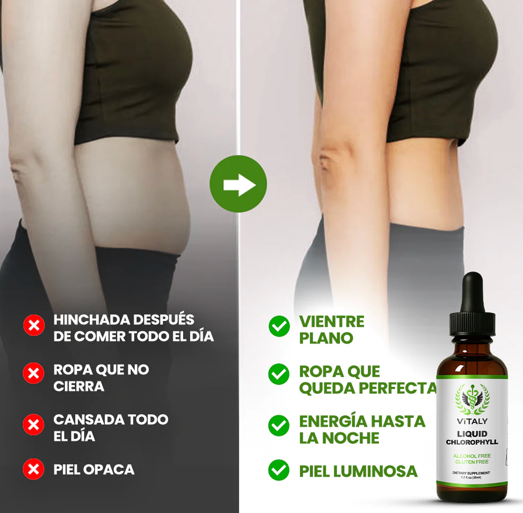 Gotas de Clorofila Vitaly® Desintoxicación Natural-Elimina Toxinas combate la retención de líquidos