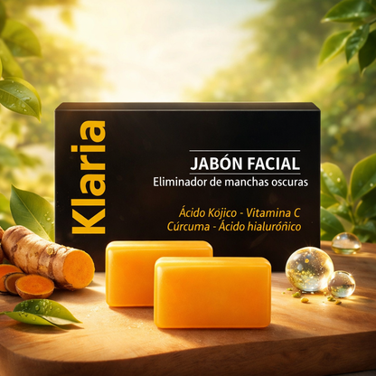 Klaria™ Jabón de Curcuma  Aclarante con Ácido Kójico | Vitamina C | 2x1