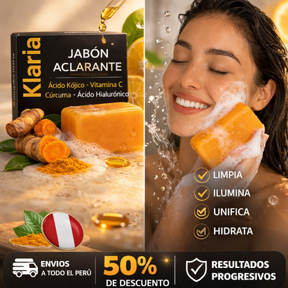 Klaria™ Jabón de Curcuma  Aclarante con Ácido Kójico | Vitamina C | 2x1
