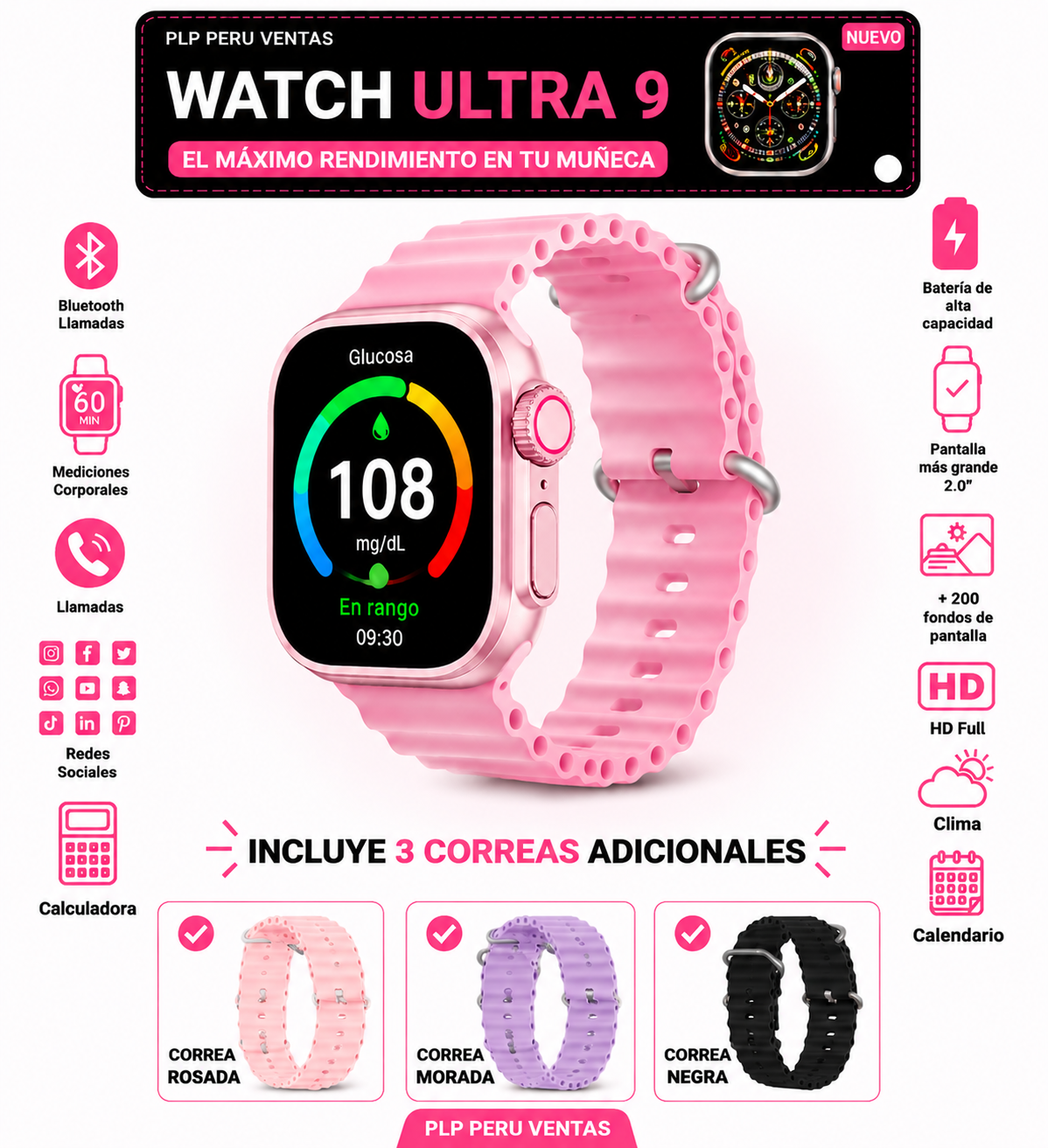 GlucoWatch Ultra 9 ⌚️: Controla Glucosa, Ritmo Cardíaco y Presión Arterial (5 segundos / 99% de exactitud)